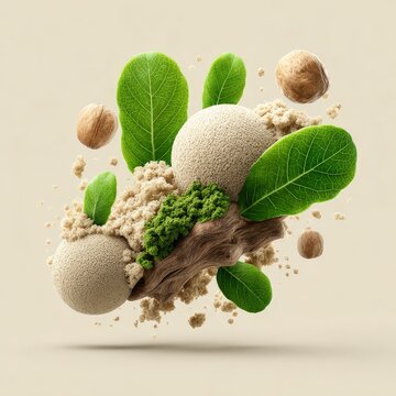 Natural elements with vibrant greenery and texture.