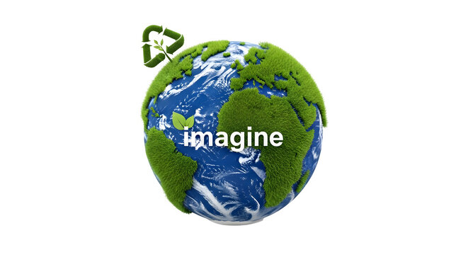 Earth with foliage and recycle symbol isolated on transparent background