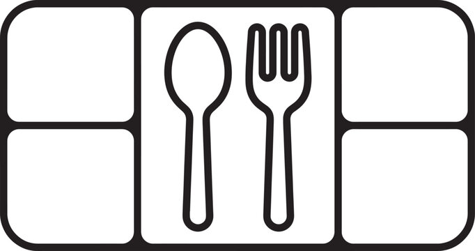 Outline icon of a food tray with divided compartments, representing meal portions, catering, school lunch, or food service.