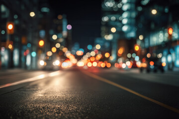 Obraz premium City Nightlife Blurred Urban Street with Colorful Bokeh Lights Capturing Vibrant Evening