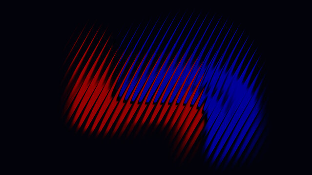 Abstract of red and blue wavy parallel lines on black background