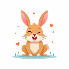 Obraz premium Happy cartoon rabbit smiling with hearts on a white background.