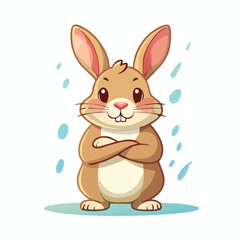 Obraz premium Cute cartoon brown rabbit character standing with arms crossed on white background