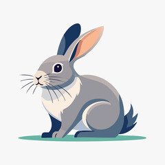Obraz premium Cute grey rabbit sitting on grass stylized vector illustration