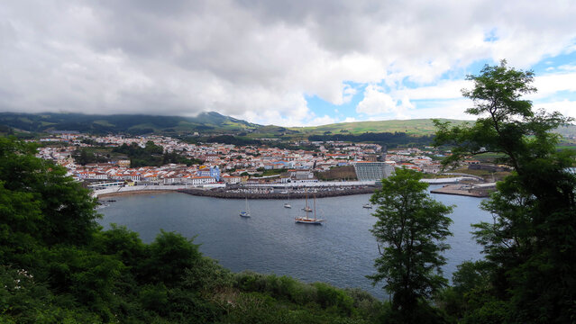 Monte Brasil, Ilha Terceira, Portugal. Viewpoint overlooking the city of Angra do Hero&iacute;smo and the bay             