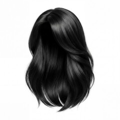 Naklejka premium A black wig with long, wavy hair on a white background, perfect for fashion and beauty applications