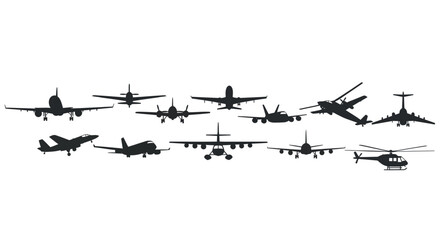 Collection of Diverse Aircraft Silhouettes in Flight. © bestrivaldo