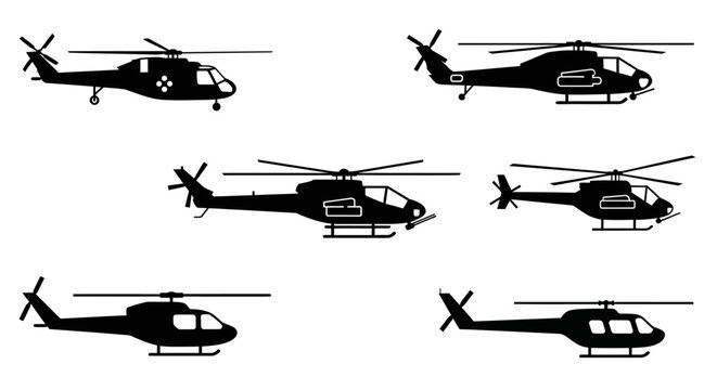 Collection of Helicopter Silhouettes in Various Designs.