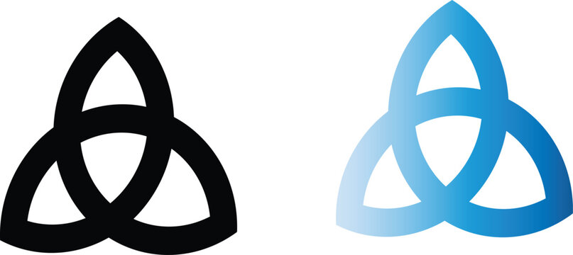 Celtic Triquetra knot symbols, black and blue gradient trinity knot vector icons, ancient spiritual pagan and christian trinity emblems for logo design