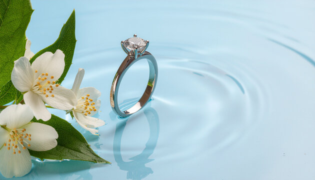 Diamond ring and white flowers