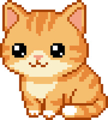 Fototapeta premium Cute orange tabby cat sitting pixel art style character isolated