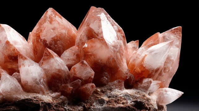 Close-up view of a cluster of jagged red calcite crystal formations on a rocky surface