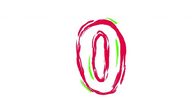 Playful 2D animation asset featuring complete set of digits from zero to nine. Each number is rendered in unique style with dense textured body in vibrant color. Set naive elements for children educat