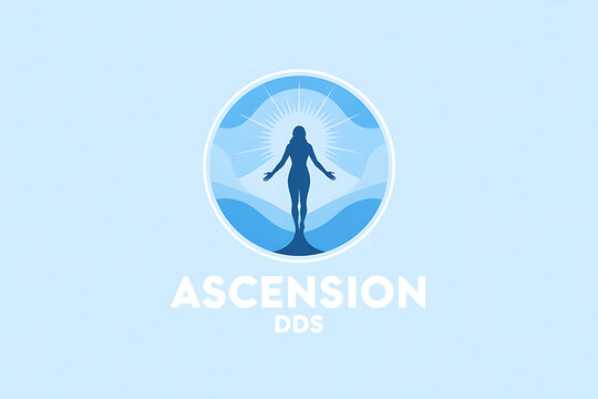 A serene logo design featuring a woman in a blue circle with the words Ascension DDS