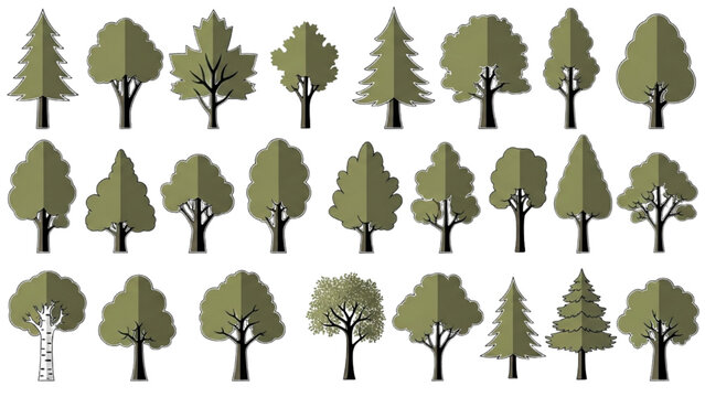Vector CAD design of various trees for landscape architecture projects