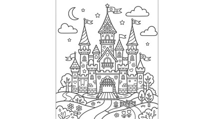 Naklejka premium Fantasy Castle with Towers and Flags.