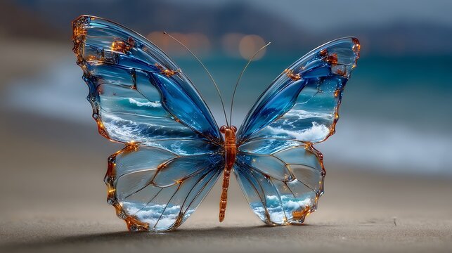 Glass Butterfly Ocean Beach Art Nature.