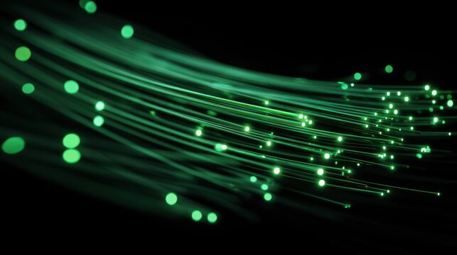 Abstract green fiber optics on black background