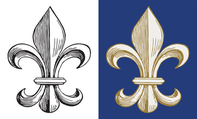 Medieval lily, Fleur de Lis, vector outline illustration, decorative design element © avelksndr