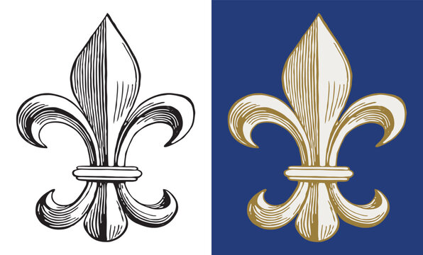 Medieval lily, Fleur de Lis, vector outline illustration, decorative design element