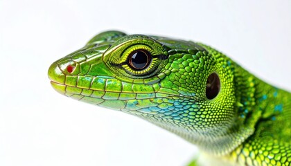 Fototapeta premium Close up of a vibrant green lizards head with intricate scales.