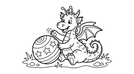 Naklejka premium Smiling dragon playing with ball.