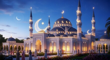 Fototapeta premium The iconic Blue Mosque in Sultanahmet stands as a majestic Ottoman landmark in Istanbul, Turkey, featuring illuminated domes and minarets against the night sky