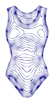 Abstract blue lines create a stylized contour of a female swimsuit