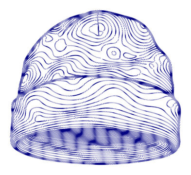 Abstract blue lines form a textured beanie hat illustration