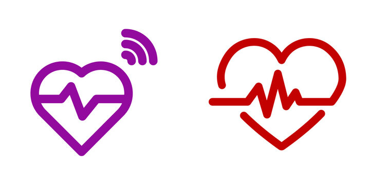 Red and purple heart icons isolated on transparent background