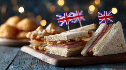 vintage street feast, commercial food exemplifies the ve-day street party with basic sandwiches, homemade cakes, and a festive crowd