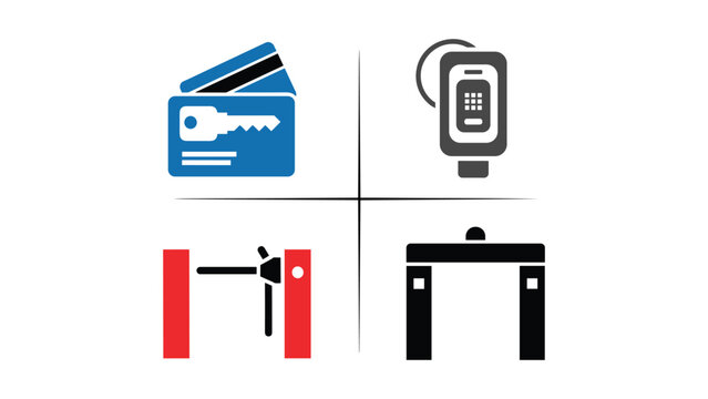 Four icons representing different types of access control methods and security systems