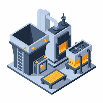 Isometric Industrial Factory Equipment Illustration.
