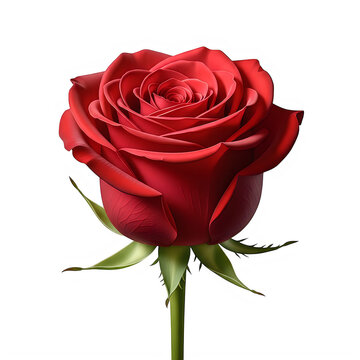 Isolated a single red rose with green leaves, PNG