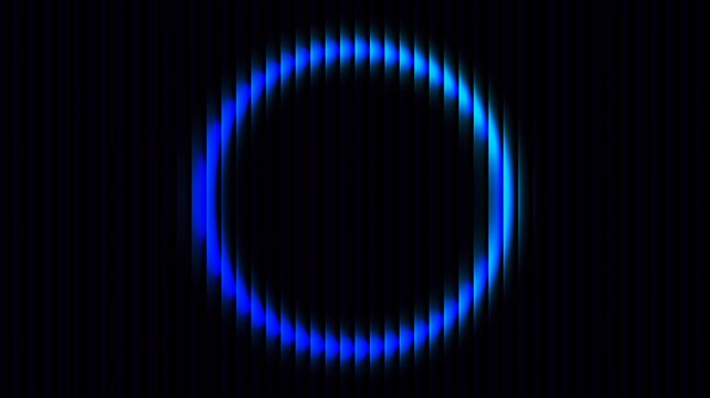 Animation abstract background of glowing neon blue circle gradient frame with striped glass fractal texture