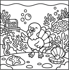 Fototapeta premium Bold and Easy Turkey Coloring Page - Cozy Moment Farm Bird Line Art Vector for Adults and Kids