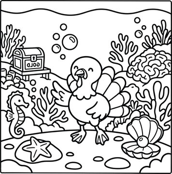 Bold and Easy Turkey Coloring Page - Cozy Moment Farm Bird Line Art Vector for Adults and Kids