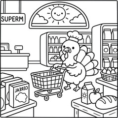 Bold and Easy Turkey Coloring Page - Cozy Moment Farm Bird Line Art Vector for Adults and Kids © Rs