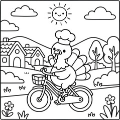 Bold and Easy Turkey Coloring Page - Cozy Moment Farm Bird Line Art Vector for Adults and Kids © Rs
