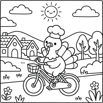 Bold and Easy Turkey Coloring Page - Cozy Moment Farm Bird Line Art Vector for Adults and Kids