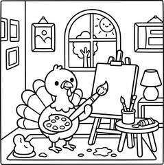 Bold and Easy Turkey Coloring Page - Cozy Moment Farm Bird Line Art Vector for Adults and Kids © Rs
