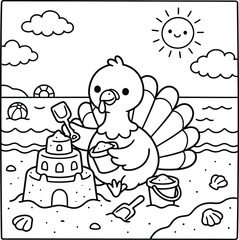 Bold and Easy Turkey Coloring Page - Cozy Moment Farm Bird Line Art Vector for Adults and Kids © Rs
