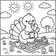 Bold and Easy Turkey Coloring Page - Cozy Moment Farm Bird Line Art Vector for Adults and Kids © Rs