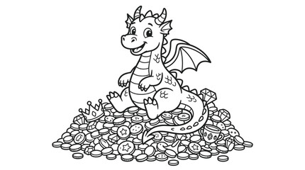Smiling Cartoon Dragon Sitting on Coins. © Pidi