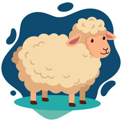 Obraz premium Cute Fluffy Sheep Illustration, Farm Animal Character Vector