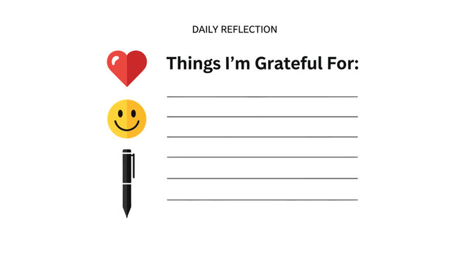 Daily reflection things I'm grateful for note paper with heart smiley pen
