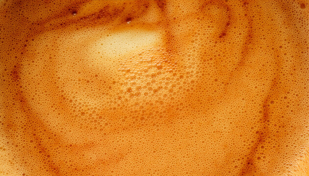Golden coffee crema texture macro, frothy espresso surface background, caffeine foam details, warm beverage abstract