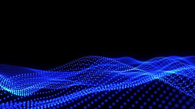 Abstract Blue Particle Wave Animation on Black Background  Digital Data Flow Loop