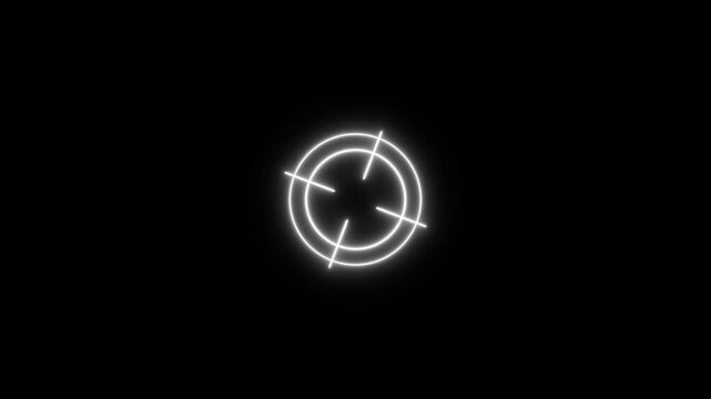 White Neon Target Reticle on Black Background crosshair. . Military training, Military target icon animation on black background. Crosshair, gun aim, sniper target.