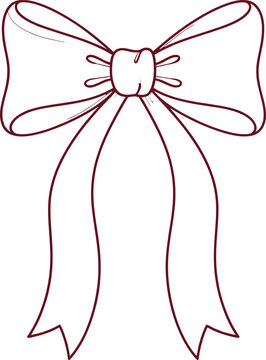 Minimalist ribbon bow line art, elegant hand drawn gift bow vector, simple decorative knot outline